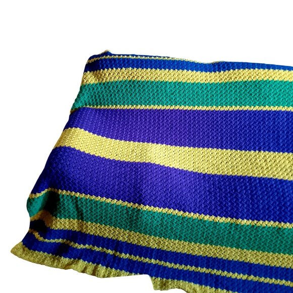 Vintage Handcrafted Striped Knit Granny Blanket 70x100" Full Size 1970's Hippy - Picture 3 of 7